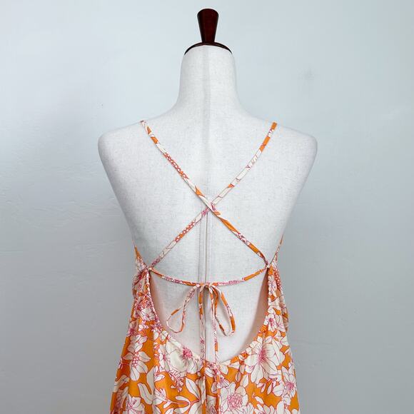 J. Crew Tie-Front Strappy Orange Floral Midi Dress NWT - Picture 8 of 11